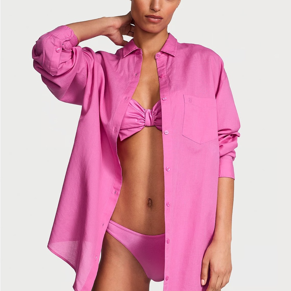 Victoria’s Secret Boyfriend Cover-Up Swim Shirt Dress — New Peony NWT